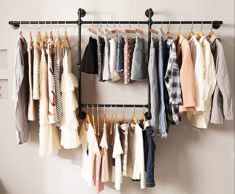 Industrial Clothing Racks Garment Racks Wall Mounted Pipes Clothes Racks With Four Hanging Rods