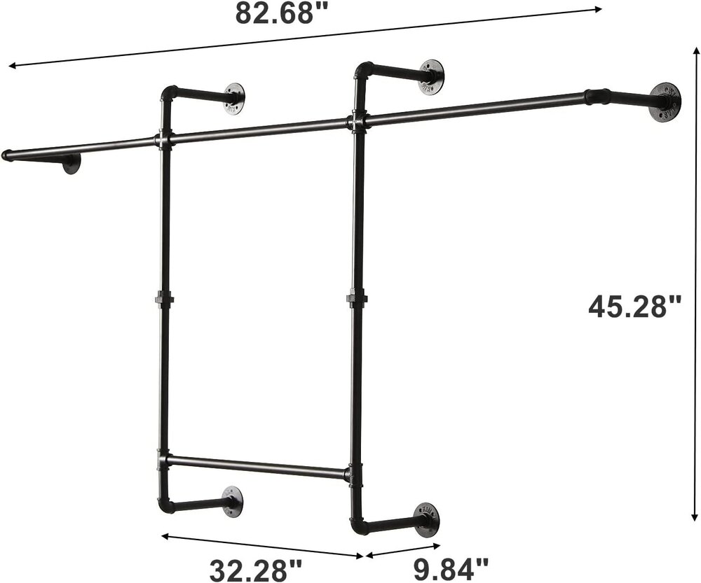 Industrial Clothing Racks Garment Racks  Wall Mounted Pipes Clothes Racks with Four Hanging Rods