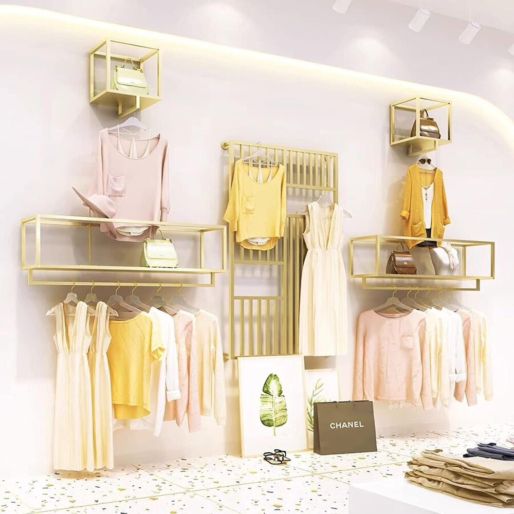 Creative Square Display Garment Racks in Boutique Clothing Stores (Gold, 31.5