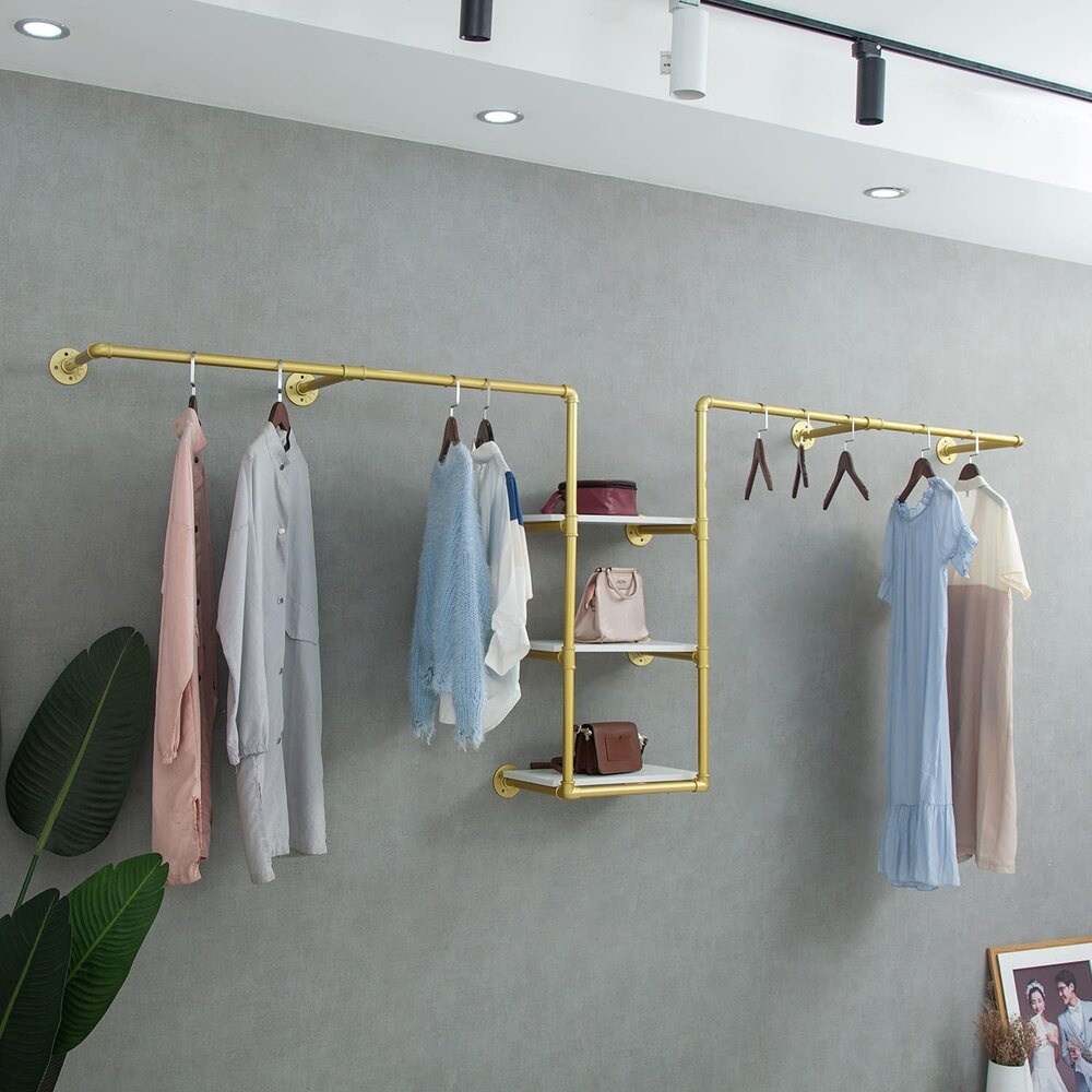 Industrial Pipe Clothing Rack Wall Mounted Garment Hanging Bar Retail Display Rack