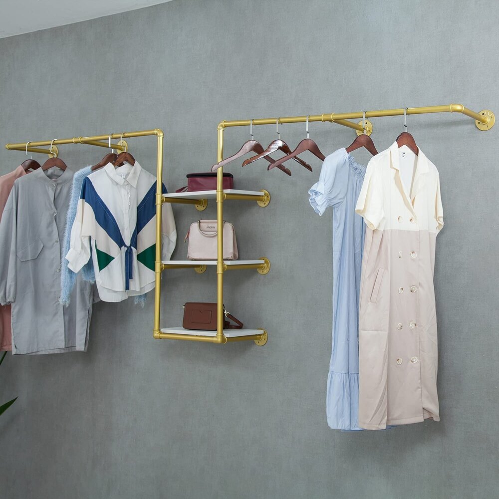 Industrial Pipe Clothing Rack Wall Mounted Garment Hanging Bar Retail Display Rack