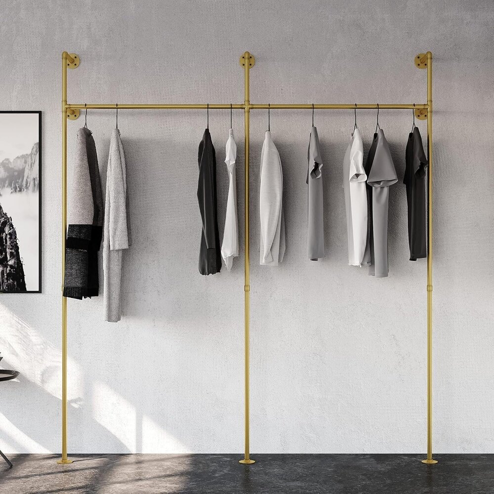 Industrial pipe clothing rack metal gold - Wall mounted clothes racks for hanging clothes