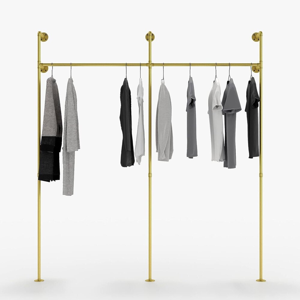 Industrial Pipe Clothing Rack Metal Gold - Wall Mounted Clothes Racks For Hanging Clothes - Color: Golden
