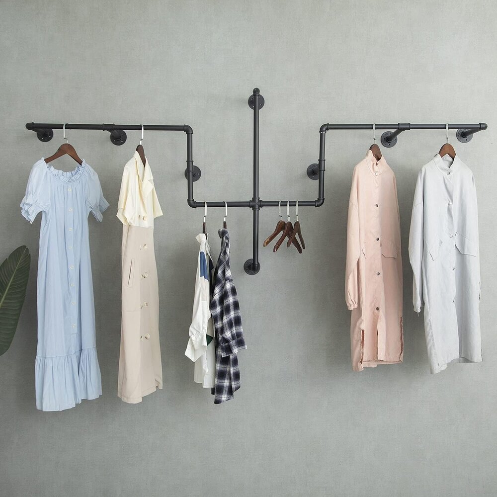 Industrial Pipe Clothing Rack, Wall Mounted Garment Hanging Bar, Iron Commercial Clothes Hanger