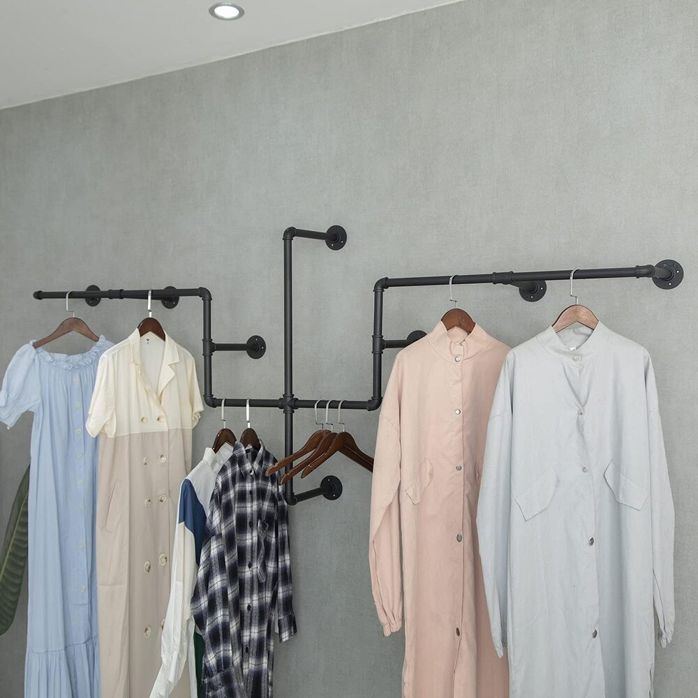 Industrial Pipe Clothing Rack, Wall Mounted Garment Hanging Bar, Iron ...