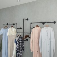 Industrial Pipe Clothing Rack, Wall Mounted Garment Hanging Bar, Iron Commercial Clothes Hanger