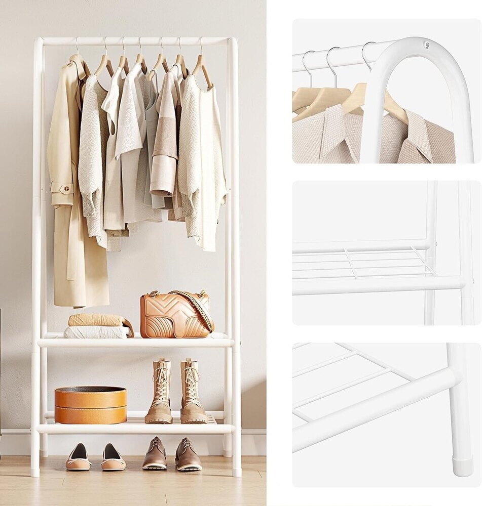 Metal Garment Rack, Sturdy Clothing Rack with Double Layer Shelf for Storing Clothes