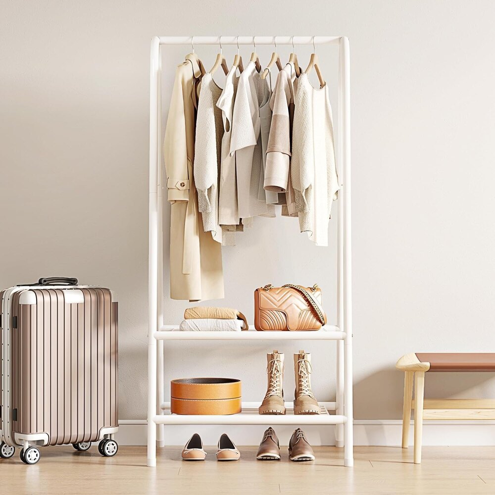 Metal Garment Rack, Sturdy Clothing Rack With Double Layer Shelf For Storing Clothes - Application: Industrial