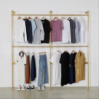 Industrial Pipe Wall Mounted Garment Rack Heavy Duty Hanging Rod for Closet Storage, 89.8in Gold