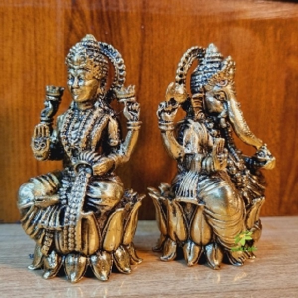 Divine Brass Laxmi Ganesha Murti Spiritual Home Blessings and Prosperity