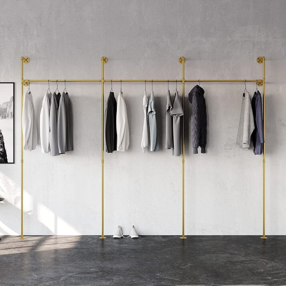 Industrial pipe clothing rack metal - Wall mounted clothes racks for hanging clothes