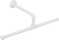 Industrial Pipe Clothes Rack Floating Diy Wall Mounted, Heavy Duty Rustic Vintage Clothing Rod - Color: White