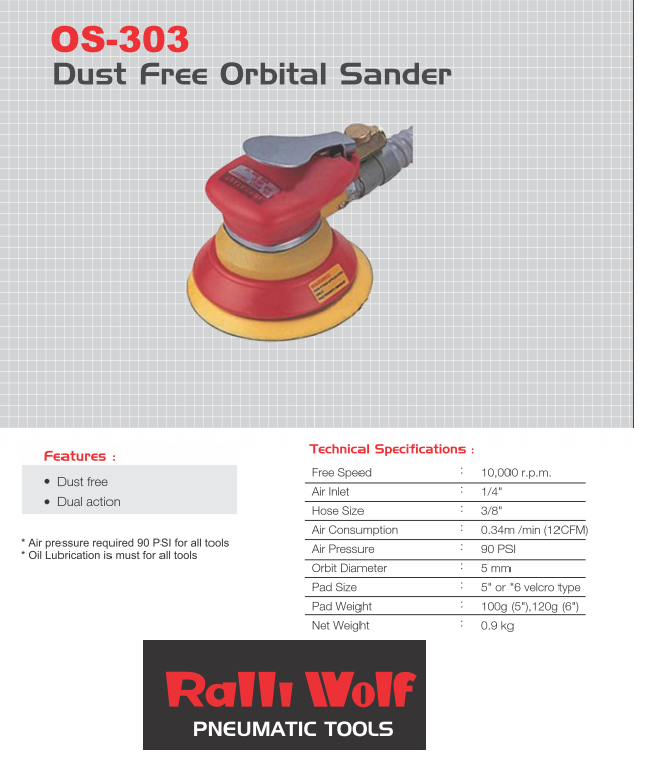 Ralli Wolf Dust Free Orbital Sander (Os-303) - Automatic Grade: Automatic