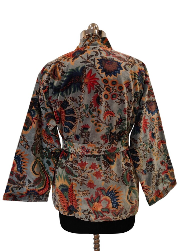 New Screen Printed Short Velvet Kimono