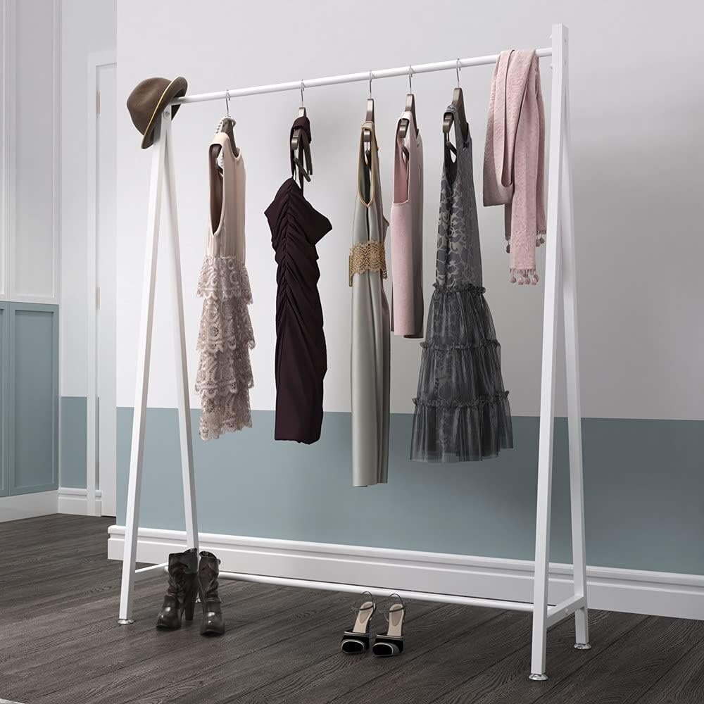 White Metal Clothes Rack Garment Rack,Modern Clothing Rack Free Standing Hanging Rack