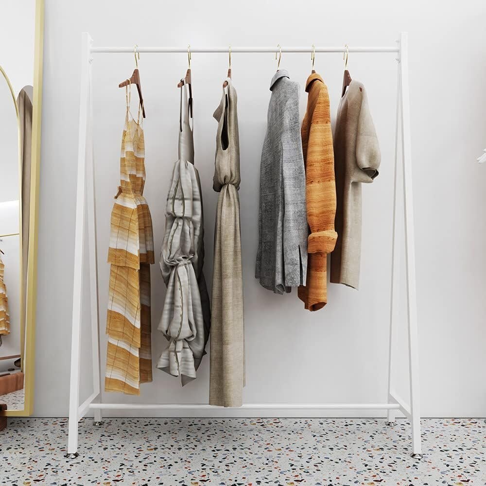 White Metal Clothes Rack Garment Rack,modern Clothing Rack Free Standing Hanging Rack