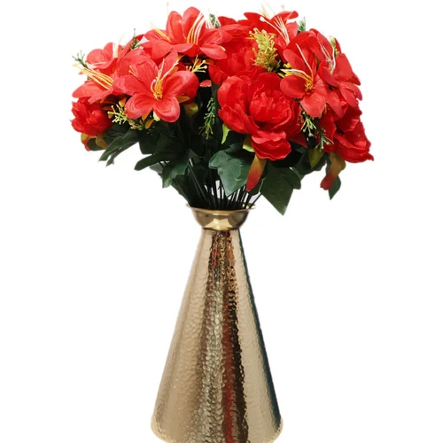 Sh003 Brass Textured Flower Vase - Color: Golden