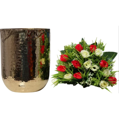 Sh006 Brass Textured Flower Vase - Color: Golden