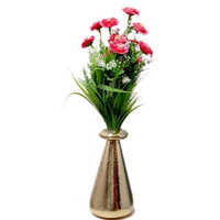 Brass Textured Flower Pot - 10 Inch Height, Golden Finish | Corrosion Resistant, Polished Brass, Indian Regional Style