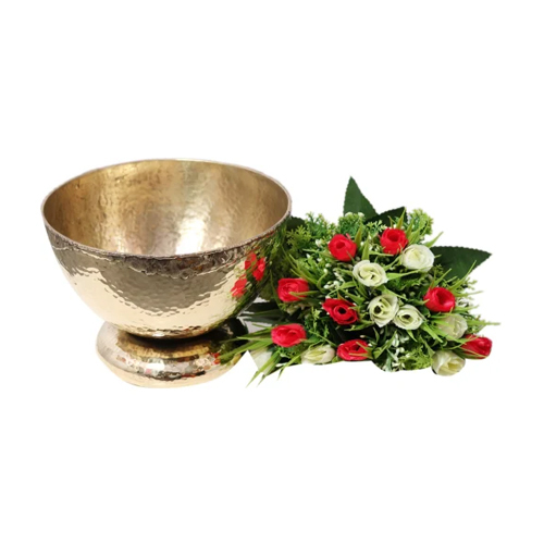 Sh007 Brass Textured Fruit Bowl - Color: Golden