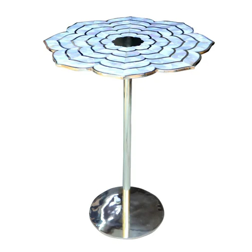 Sh017 Brass White Seap Stone Cocktail Table - Dimension (L*W*H): 18 Inch Diameter