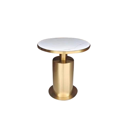 Sh022 Brass Stone Cocktail Table - Color: Golden And White