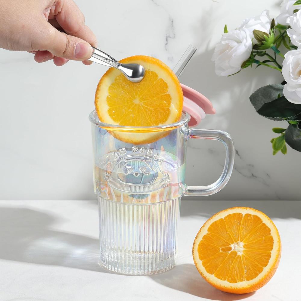 Glass Tumbler with Lid Handle and Straw