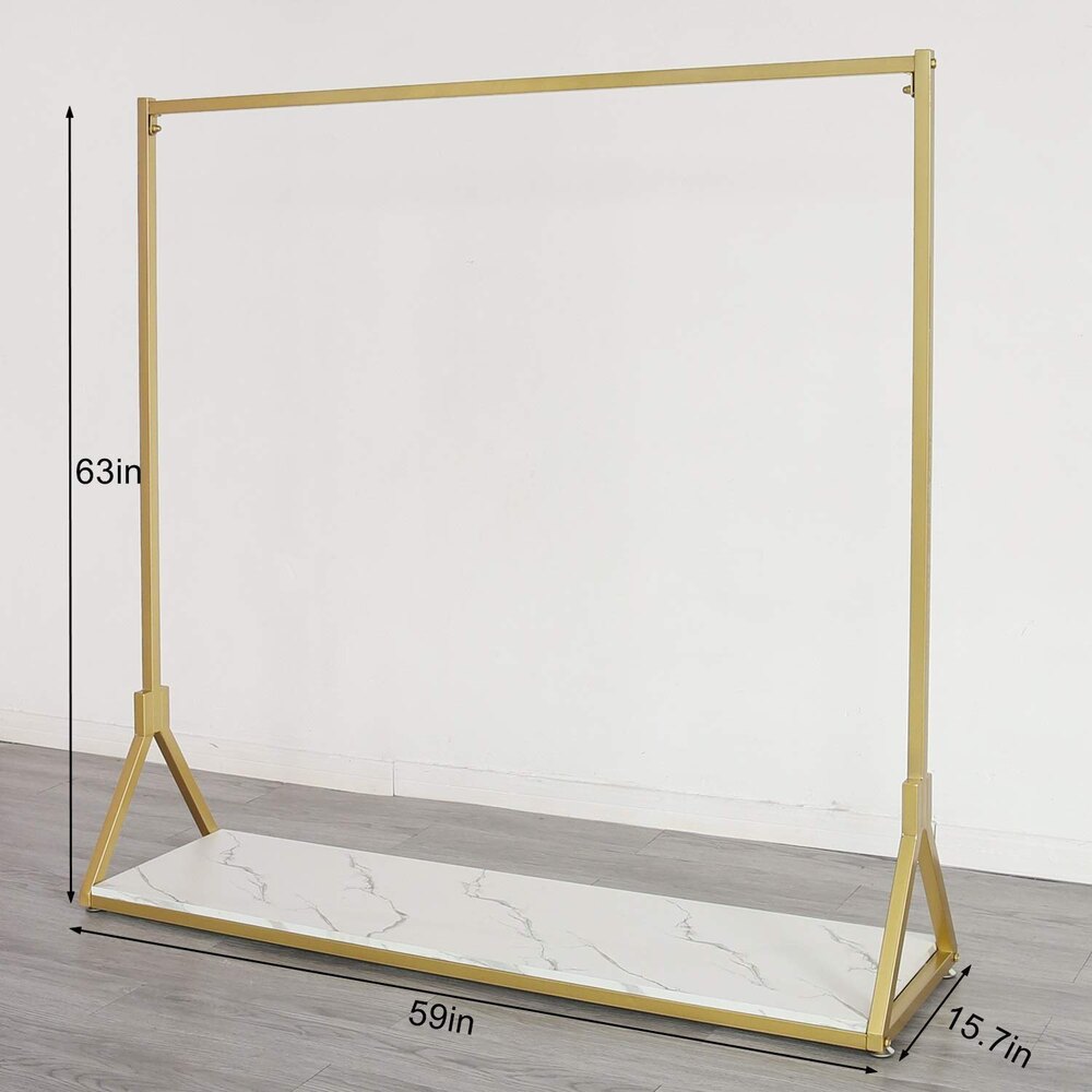 Gold Clothing Rack Modern Metal Garment Rack with Wooden Shelf Boutique Retail Display Rack