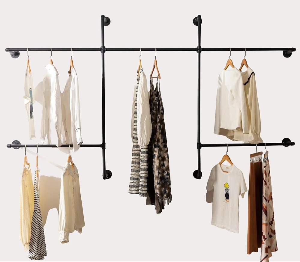 Industrial Pipe Clothes Rack Wall Mounted Clothing Rack,Heavy Duty Iron Pipe Garment Rods,