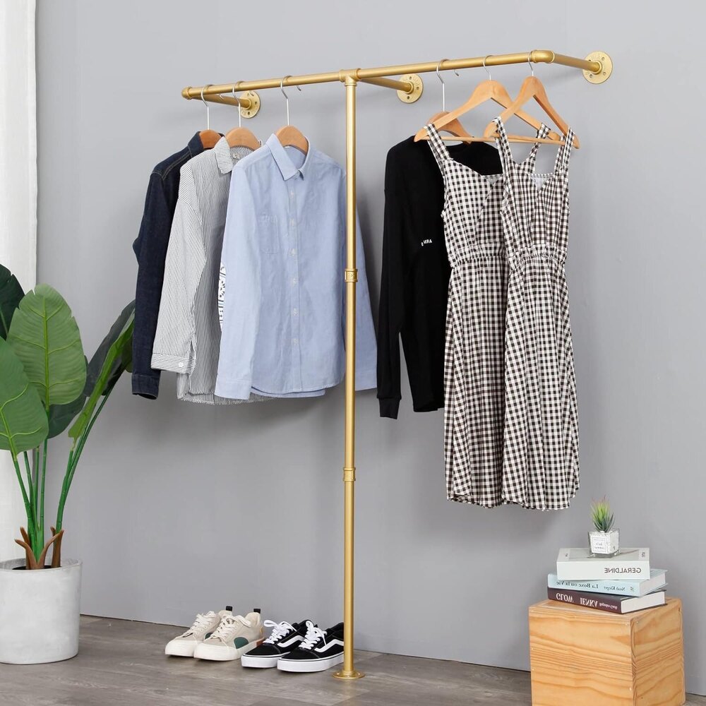 Industrial Pipe Clothes Rack, Heavy Duty Wall Mounted  Iron Garment Bar
