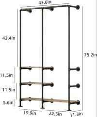 Industrial Pipe Clothing Rack with Shelves, Wall Mounted Garment Rack, Heavy Duty Choset Clothes