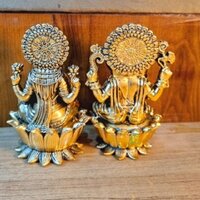 Aakrati Brass Laxmi Ganesha Statue | Perfect Religious Decor for Wealth and Peace | Elegant Brass Laxmi Ganesha Murti ( Yellow, 4.4 inch)