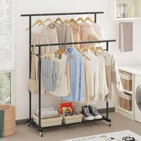 Double Rod Clothing Garment Rack,Rolling Hanging Clothes Rack,Portable Clothes Organizer