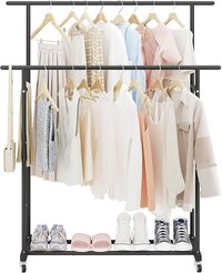 Double Rod Clothing Garment Rack,Rolling Hanging Clothes Rack,Portable Clothes Organizer