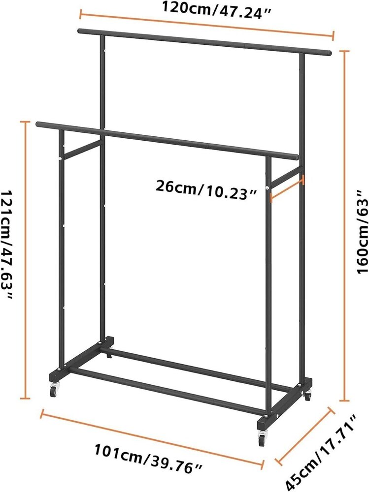 Double Rod Clothing Garment Rack,Rolling Hanging Clothes Rack,Portable Clothes Organizer