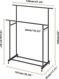 Double Rod Clothing Garment Rack,Rolling Hanging Clothes Rack,Portable Clothes Organizer