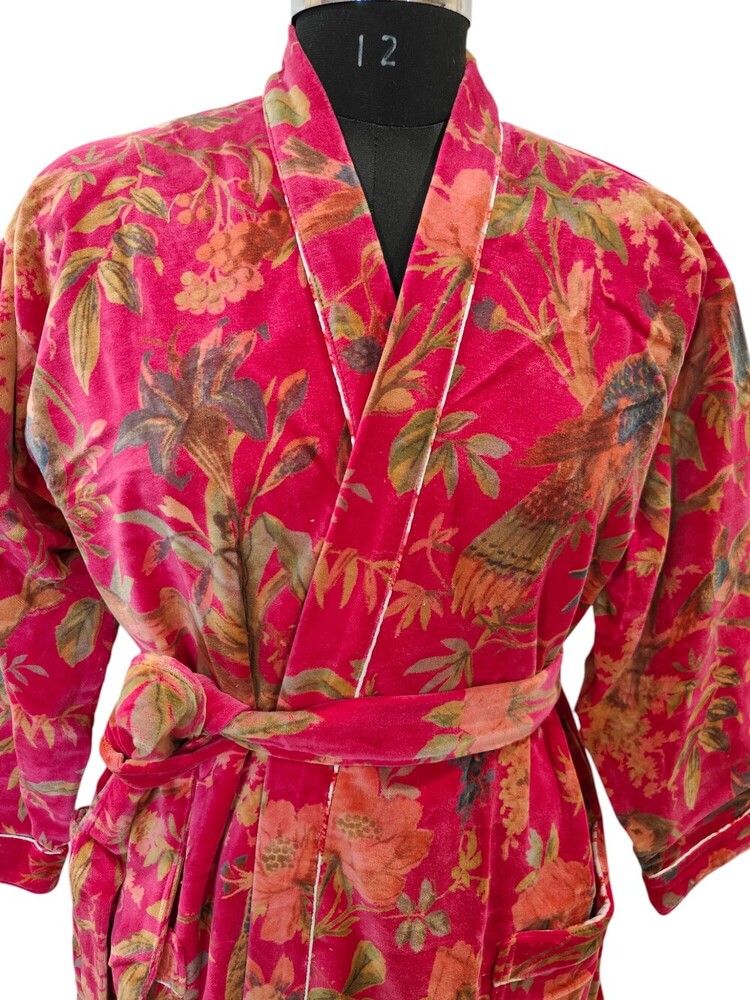 Screen Printed Velvet Long Kimono