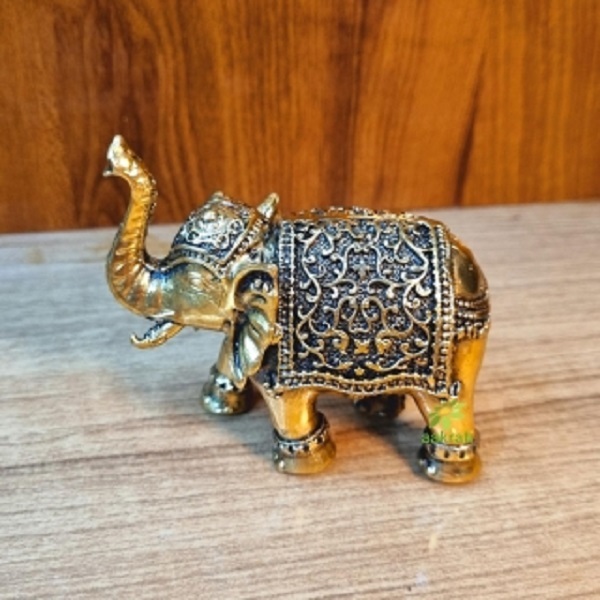 Decorative Brass Elephant Statue | A Beautiful Accent for Your Living Room or Office | Brass Elephant Figurine By Aakrati ( Yellow, 3.2 inch)