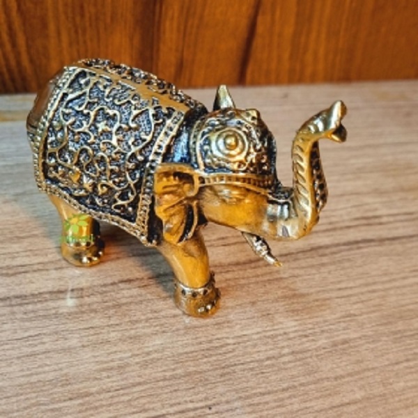 Decorative Brass Elephant Statue | A Beautiful Accent for Your Living Room or Office | Brass Elephant Figurine By Aakrati ( Yellow, 3.2 inch)