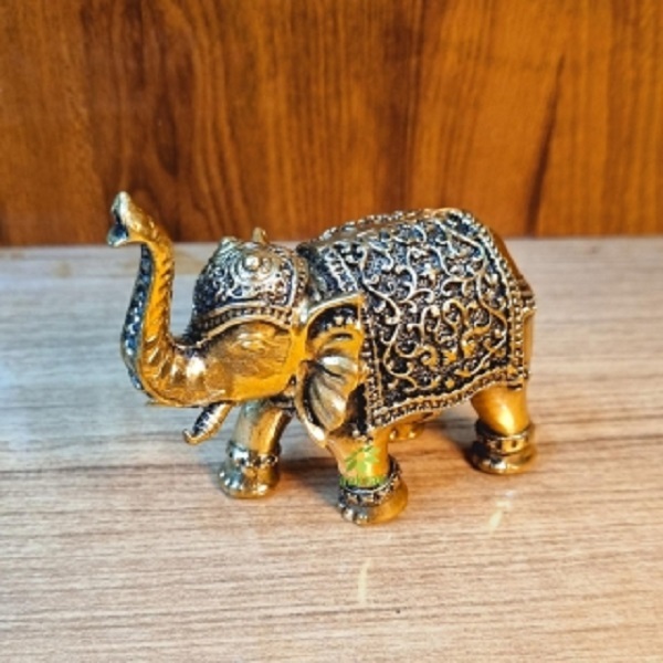 Decorative Brass Elephant Statue | A Beautiful Accent for Your Living Room or Office | Brass Elephant Figurine By Aakrati ( Yellow, 3.2 inch)