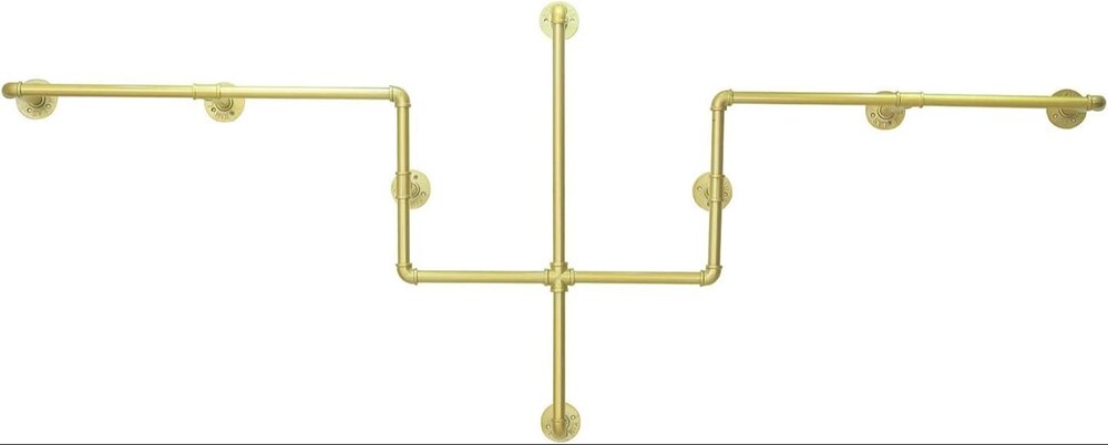 Industrial Pipe Clothing Rack, Wall Mounted Garment Hanging Bar, Iron Clothes Hanger - Color: Golden