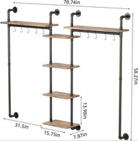 Industrial Pipe Clothes Rack,Wall Mounted Pipes Clothes Racks with Four Hanging Rods, Racks