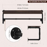 Clothes Rack with Top Shelf, 45.5in Industrial Pipe Wall Mounted Garment Rack