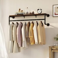 Clothes Rack with Top Shelf, 45.5in Industrial Pipe Wall Mounted Garment Rack