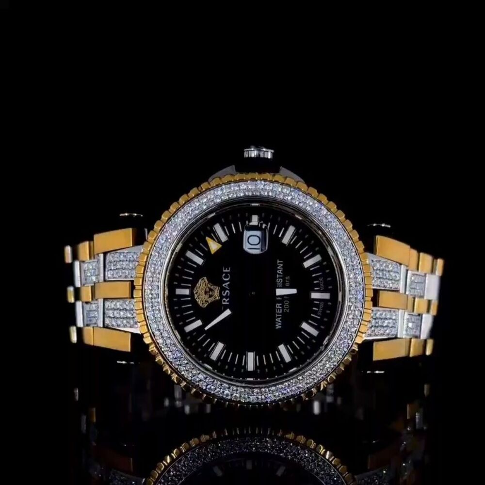 Versace Gold & Black Luxury Watch with Diamond-Studded Bezel