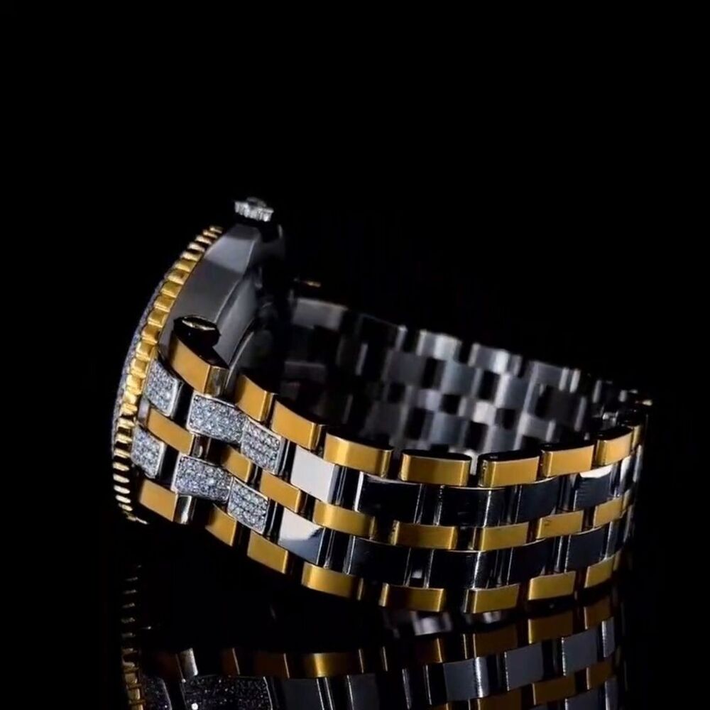 Versace Gold & Black Luxury Watch With Diamond-studded Bezel