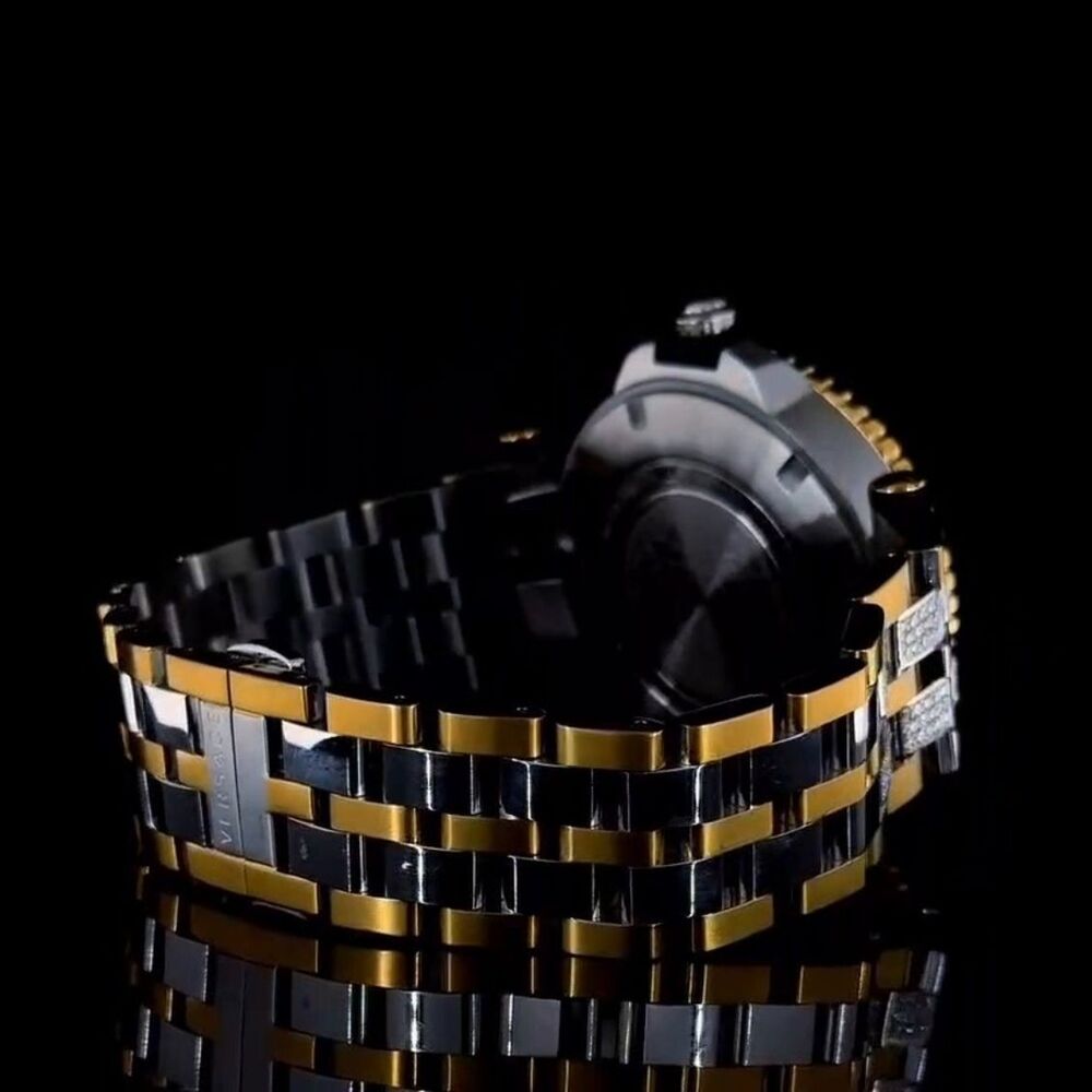 Versace Gold & Black Luxury Watch With Diamond-studded Bezel