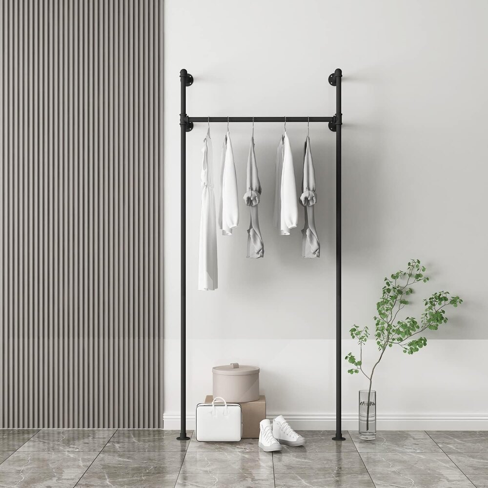 Industrial Pipe Clothing Rack On Wall,Moden Wall Mounted Closet Storage Rack,