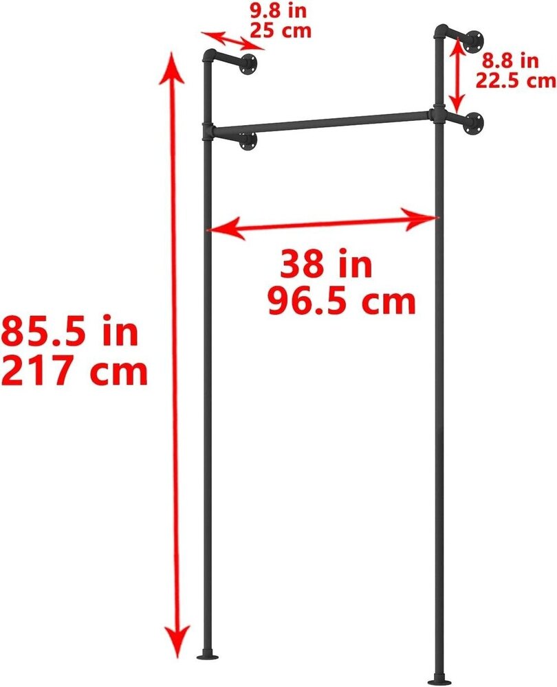 Industrial Pipe Clothing Rack On Wall,moden Wall Mounted Closet Storage Rack, - Color: Black