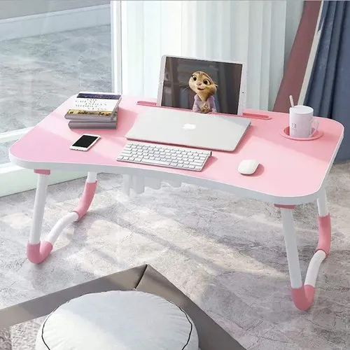 Multi Purpose Metalic Foldable Laptop Table - Color: Pink